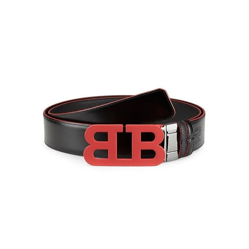 Men's Mirror Leather Logo Buckle Belt