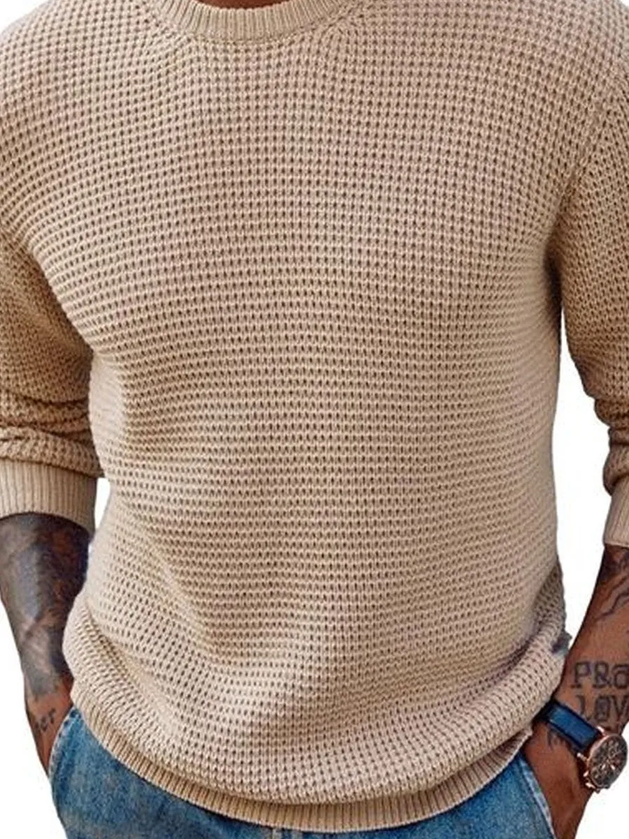 Men's Solid Color Round Neck All-Match Pullover Sweater