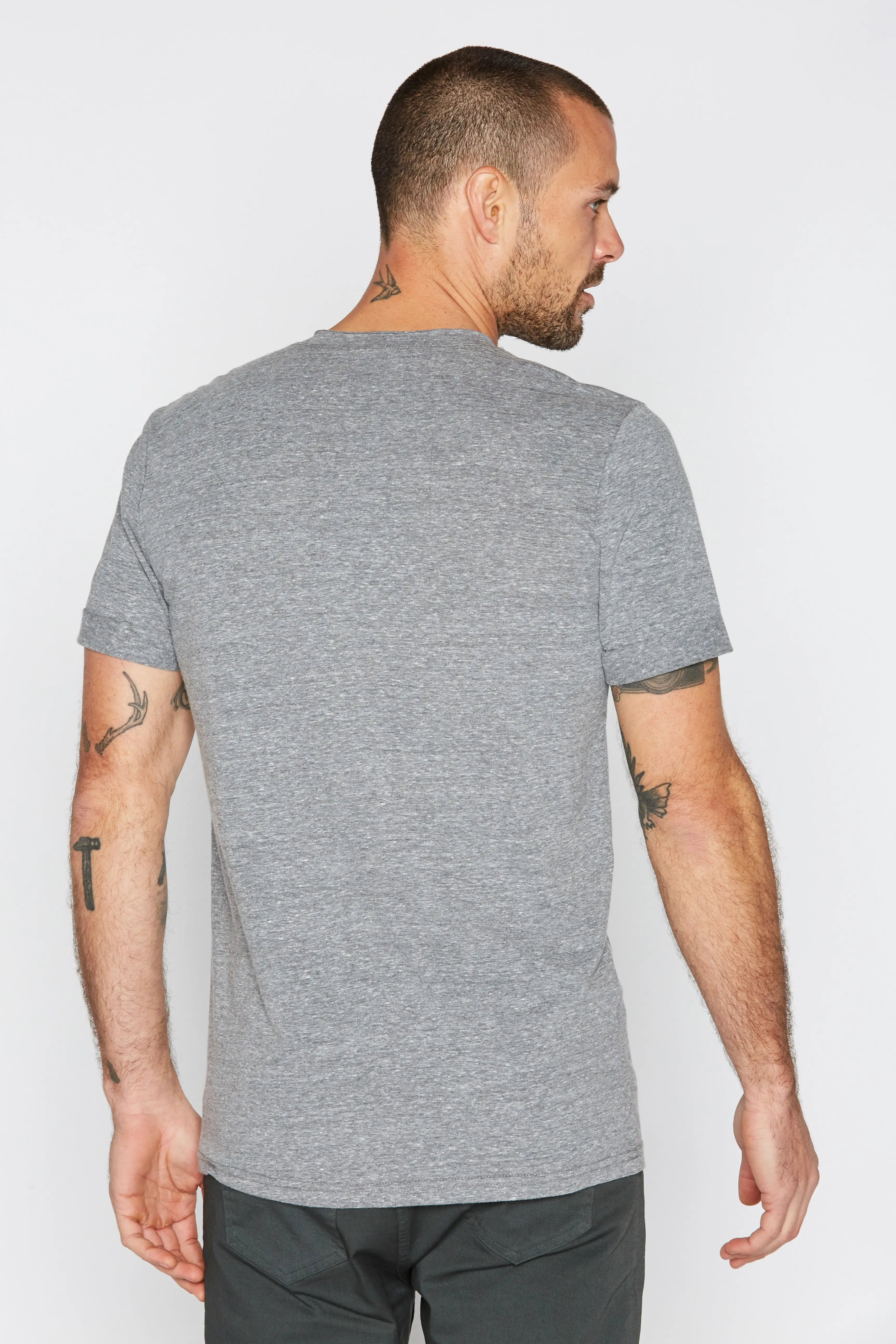 Men's Tri-Blend Stitch Sleeve V-Neck Tee