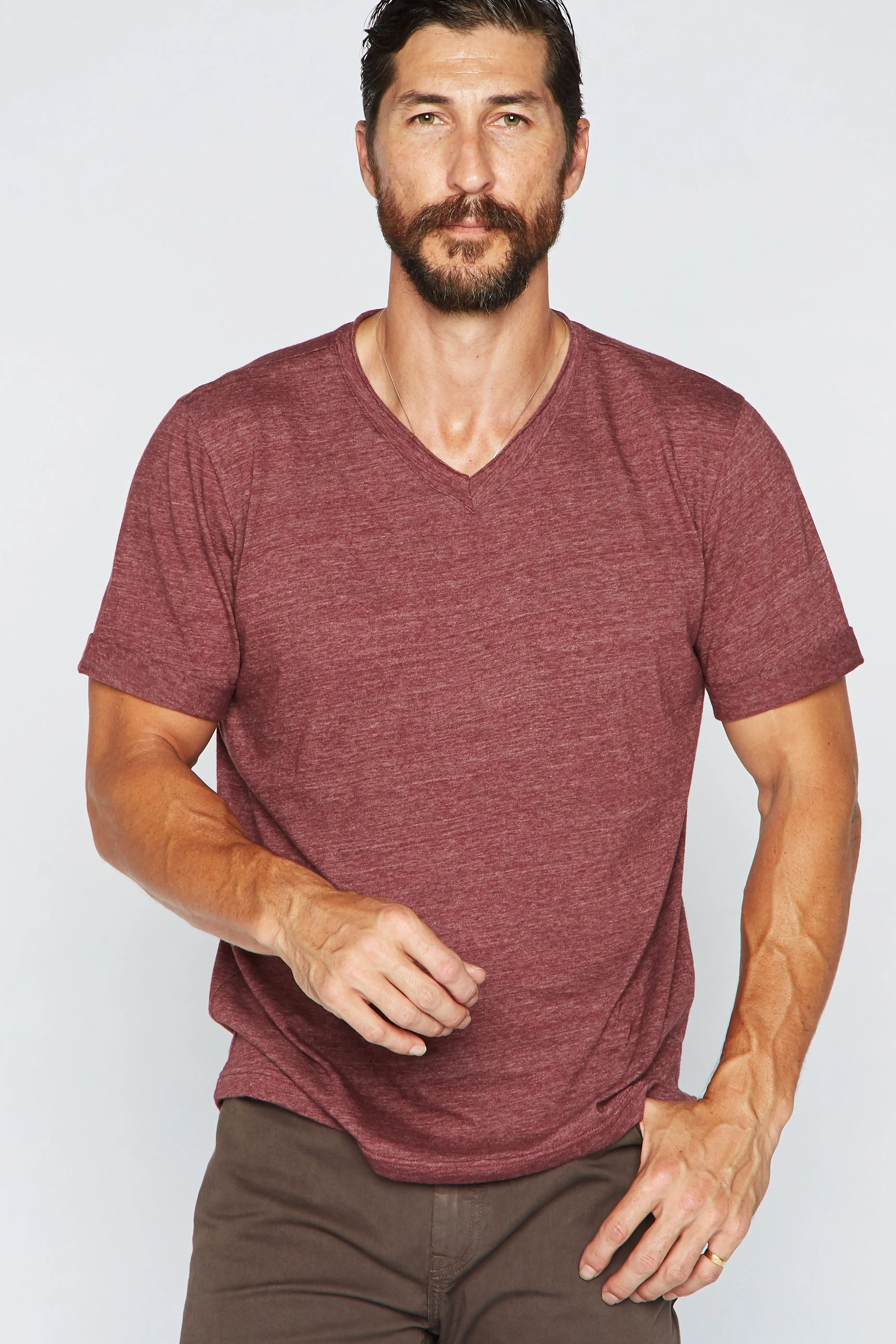 Men's Tri-Blend Stitch Sleeve V-Neck Tee