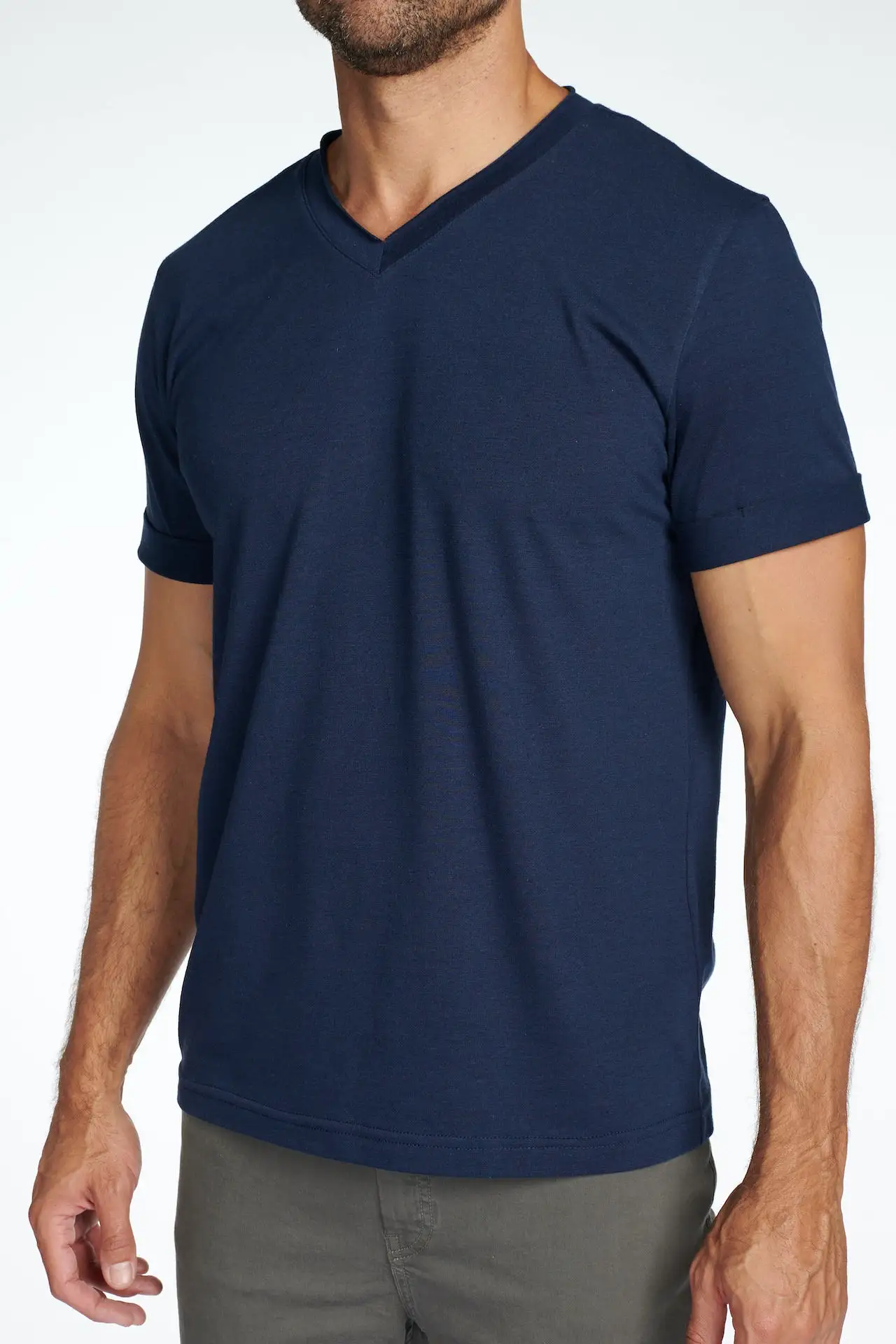 Men's Tri-Blend Stitch Sleeve V-Neck Tee