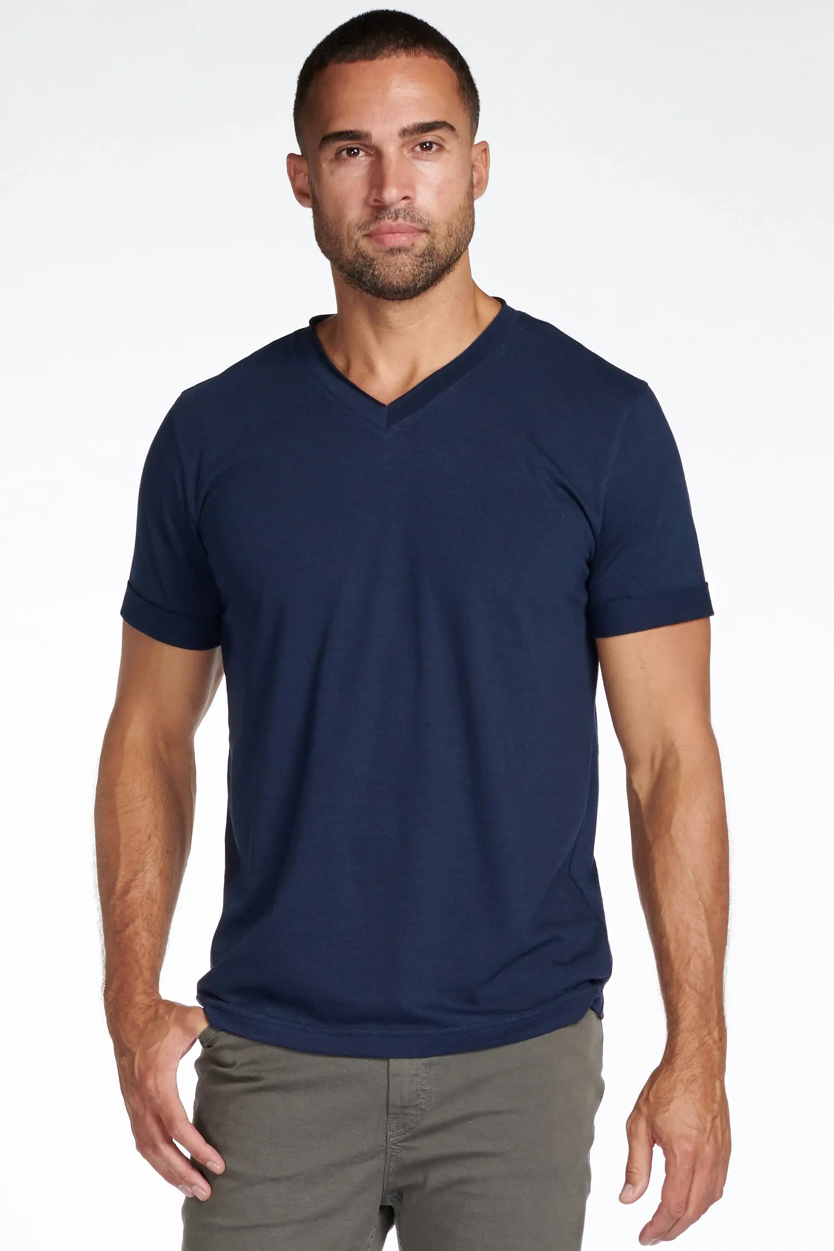 Men's Tri-Blend Stitch Sleeve V-Neck Tee