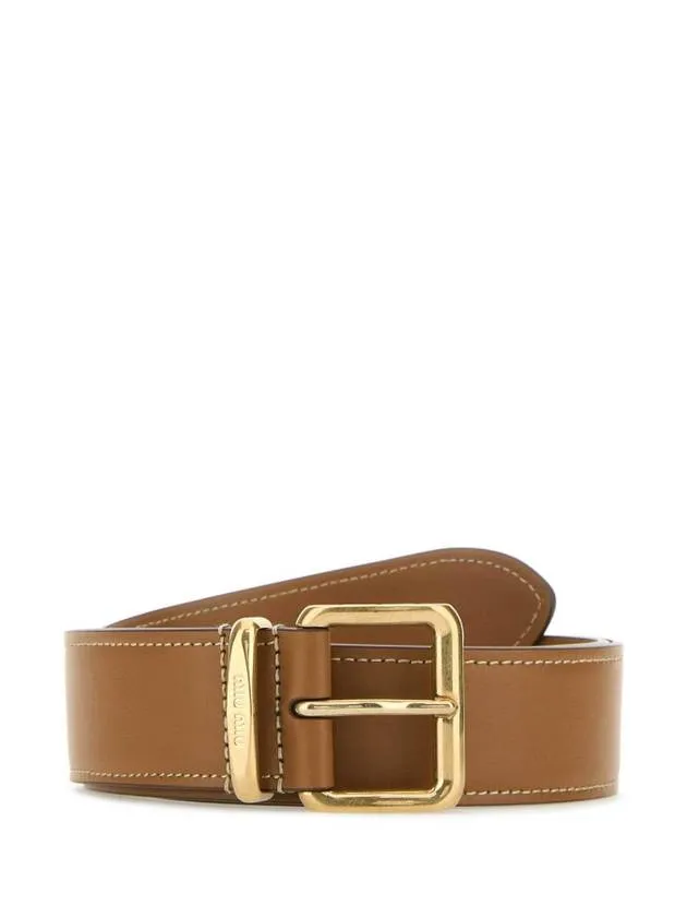 Metal Buckle Logo Leather Belt Brown