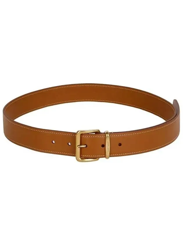 Metal Buckle Logo Leather Belt Brown