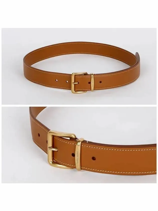 Metal Buckle Logo Leather Belt Brown