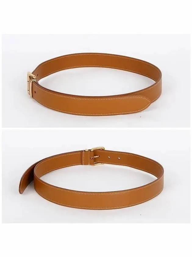 Metal Buckle Logo Leather Belt Brown