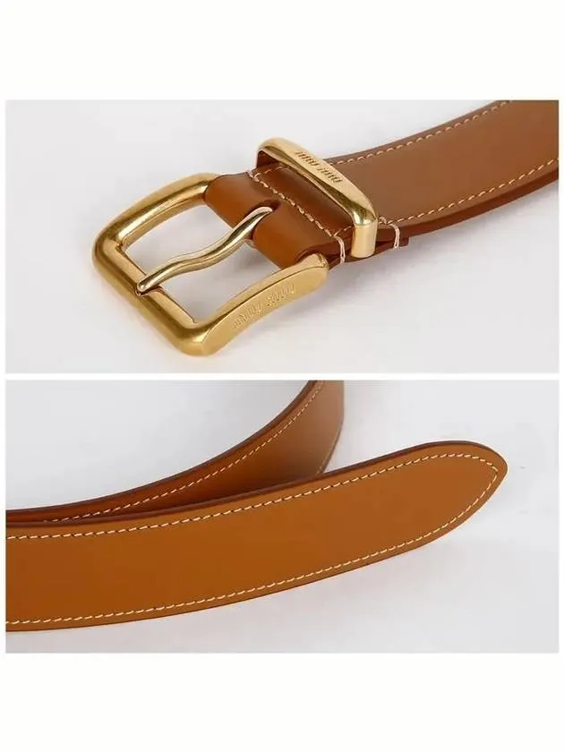 Metal Buckle Logo Leather Belt Brown