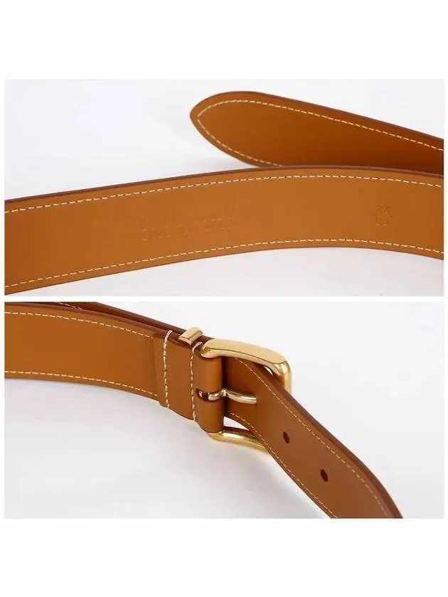 Metal Buckle Logo Leather Belt Brown