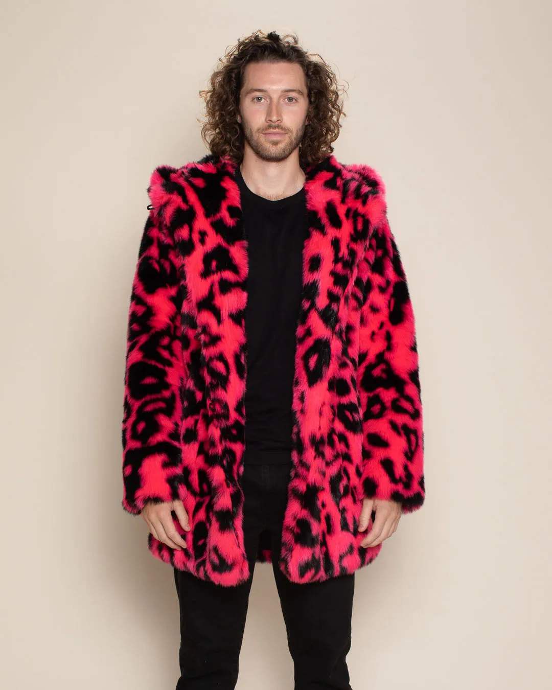 Neon Pink Leopard Classic Faux Fur Coat | Men's