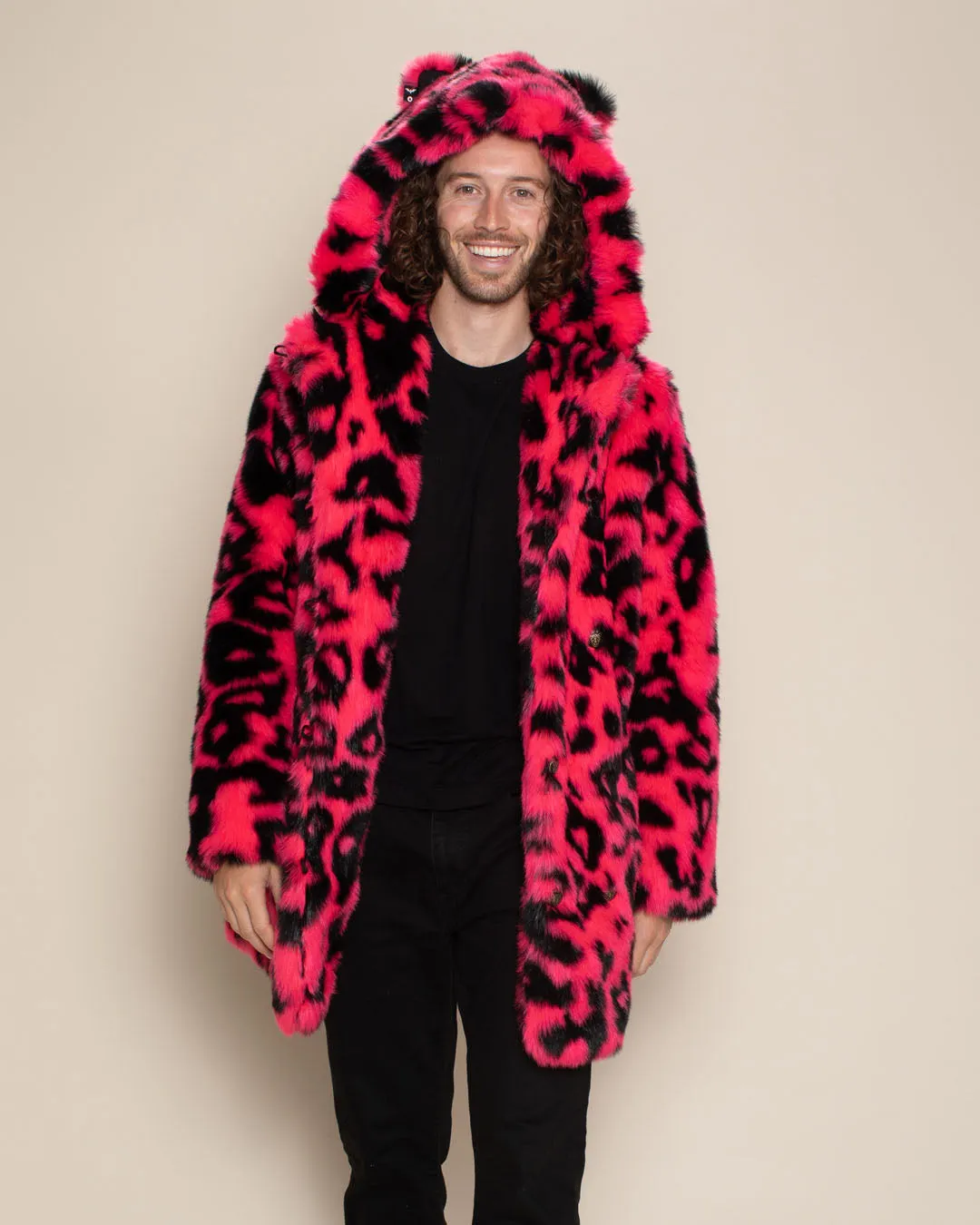 Neon Pink Leopard Classic Faux Fur Coat | Men's