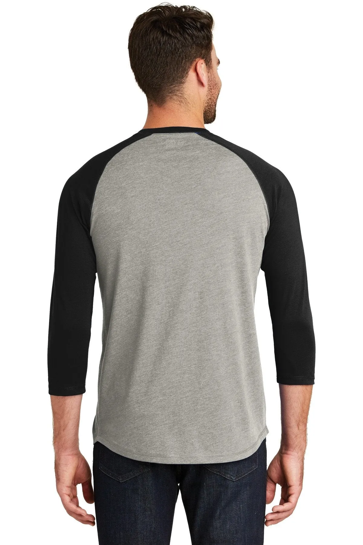 New Era Heritage Blend 3/4-Sleeve Baseball Raglan Tee NEA104 Black/ Rainstorm Grey Heather