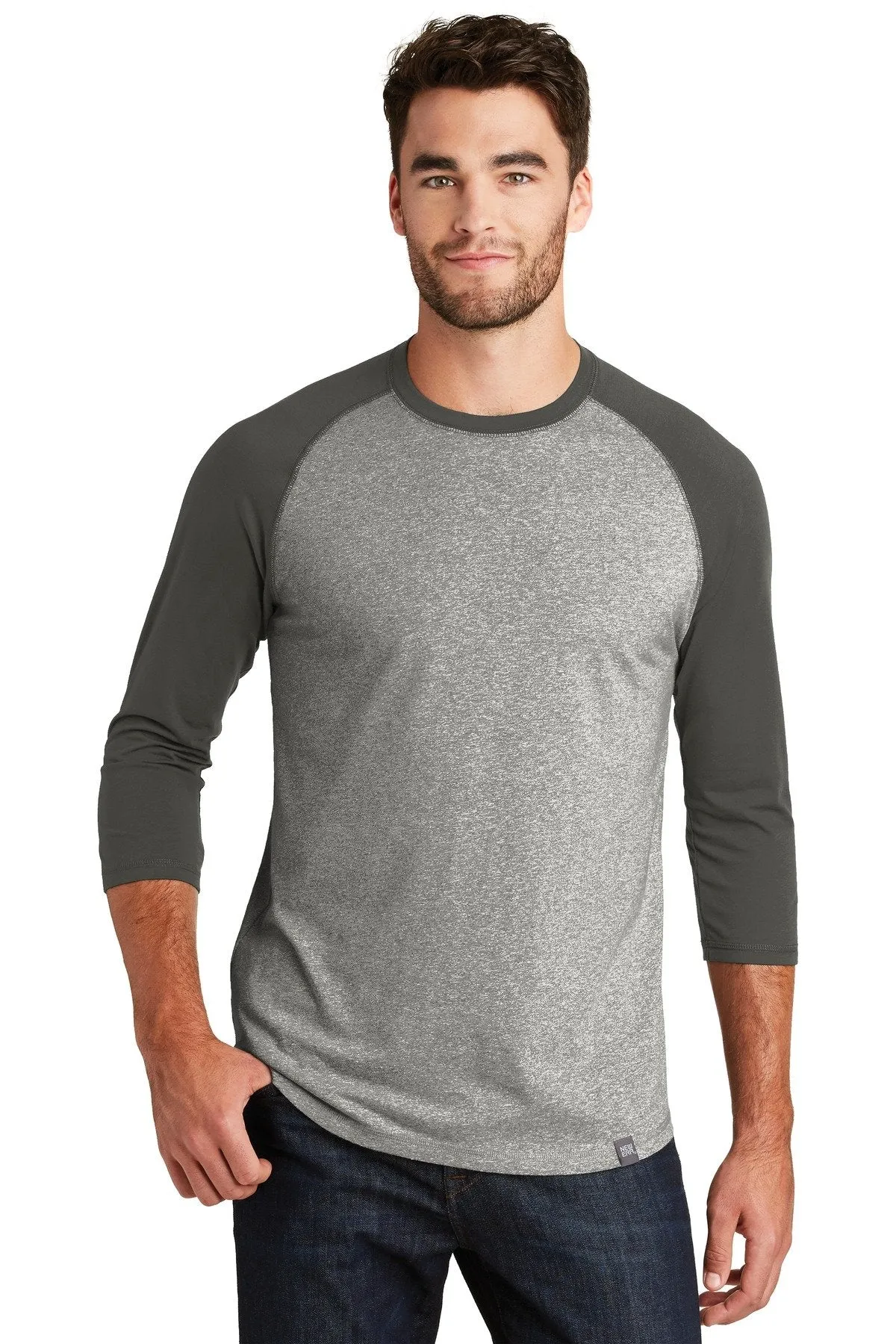 New Era Heritage Blend 3/4-Sleeve Baseball Raglan Tee NEA104 Graphite/ Light Graphite Twist