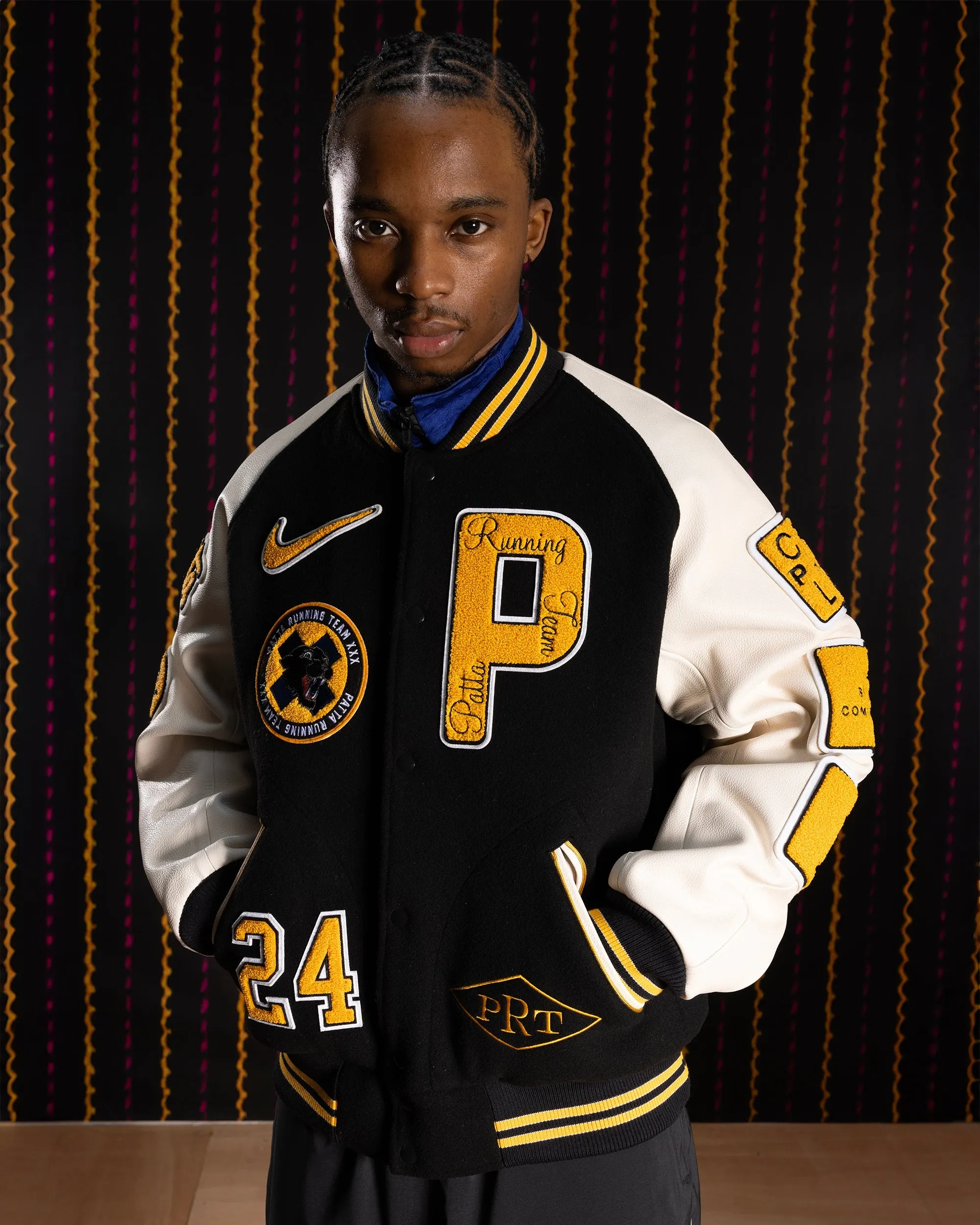 Nike x Patta Running Team Varsity Jacket (Black/Yellow-White)