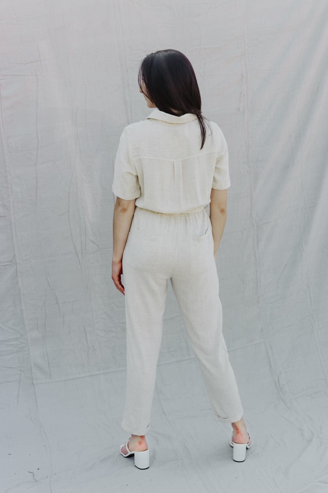 Oatmeal Linen Utility Jumpsuit