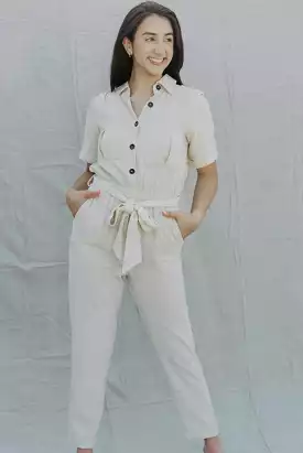 Oatmeal Linen Utility Jumpsuit