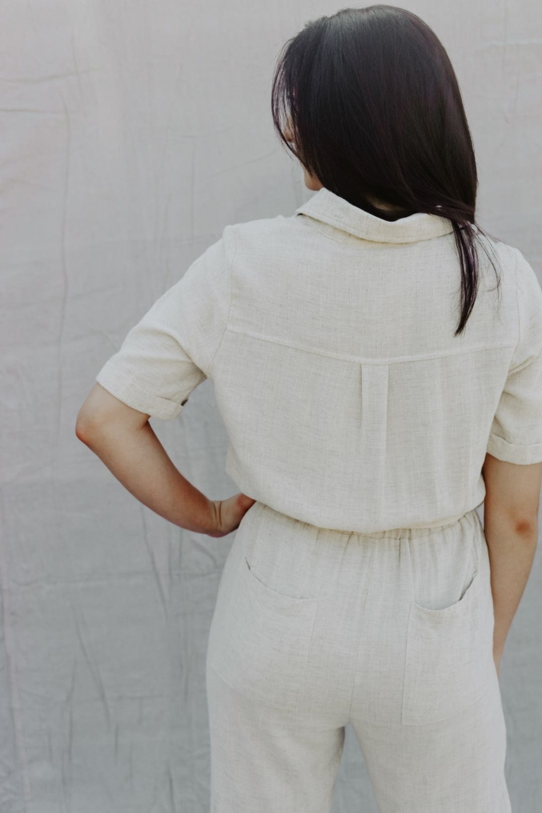 Oatmeal Linen Utility Jumpsuit