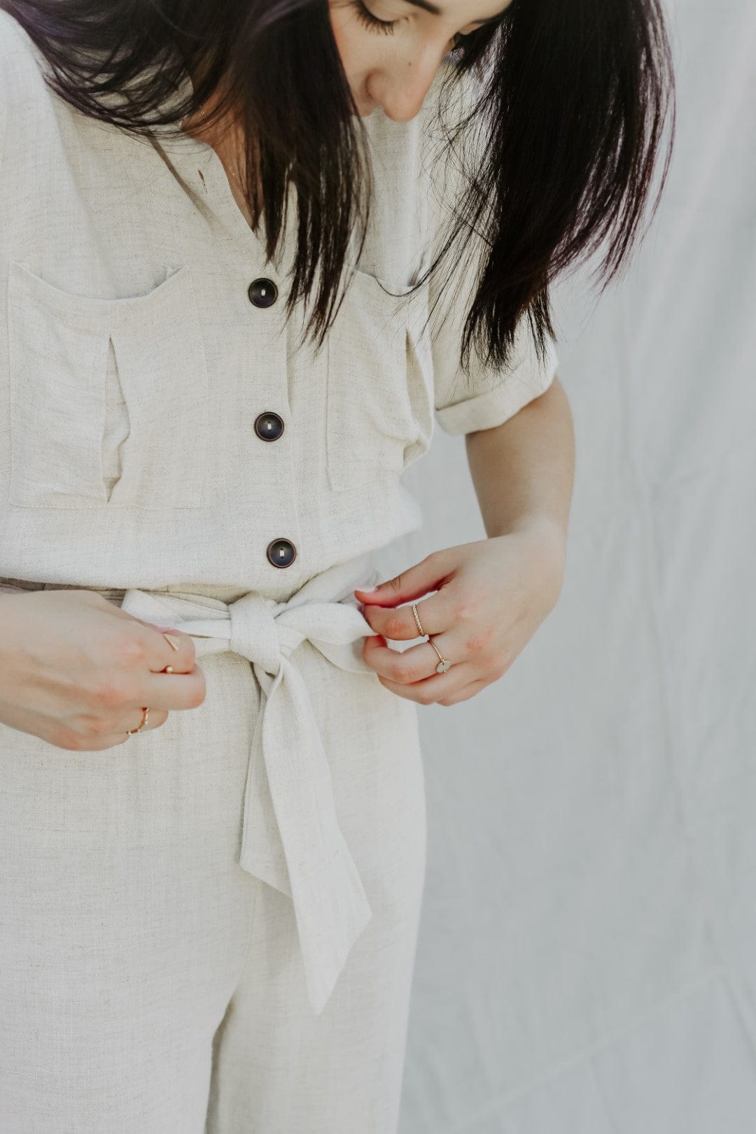 Oatmeal Linen Utility Jumpsuit