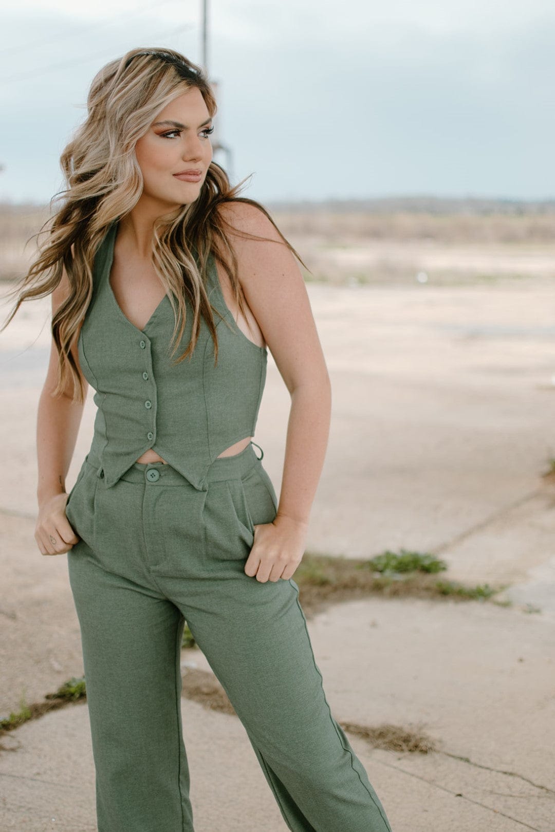 Olive Business Casual Set Top