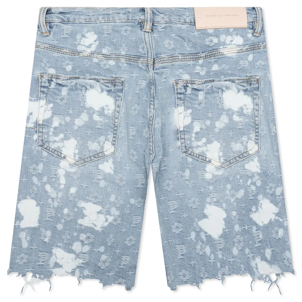 P020 - Light Indigo Bleach Jaquard Monogram Shorts