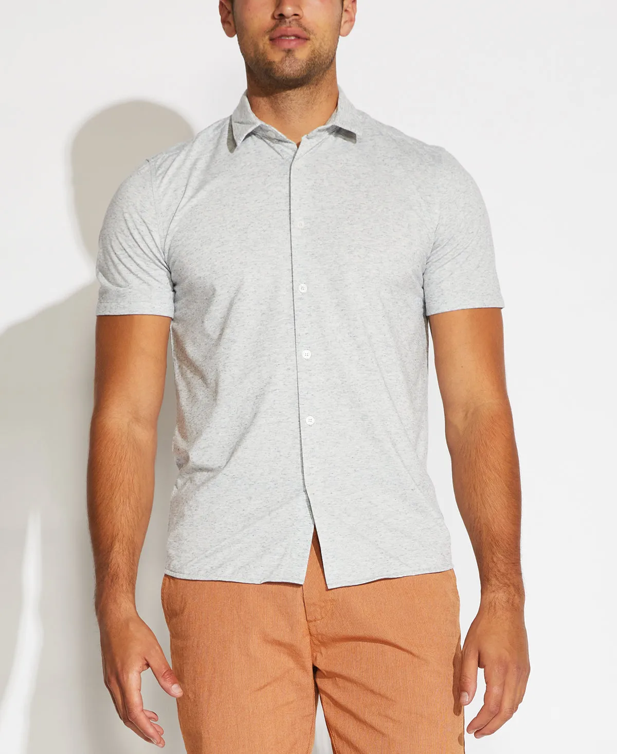 Paseo Button Up Knit Shirt (Heather Light Gray)