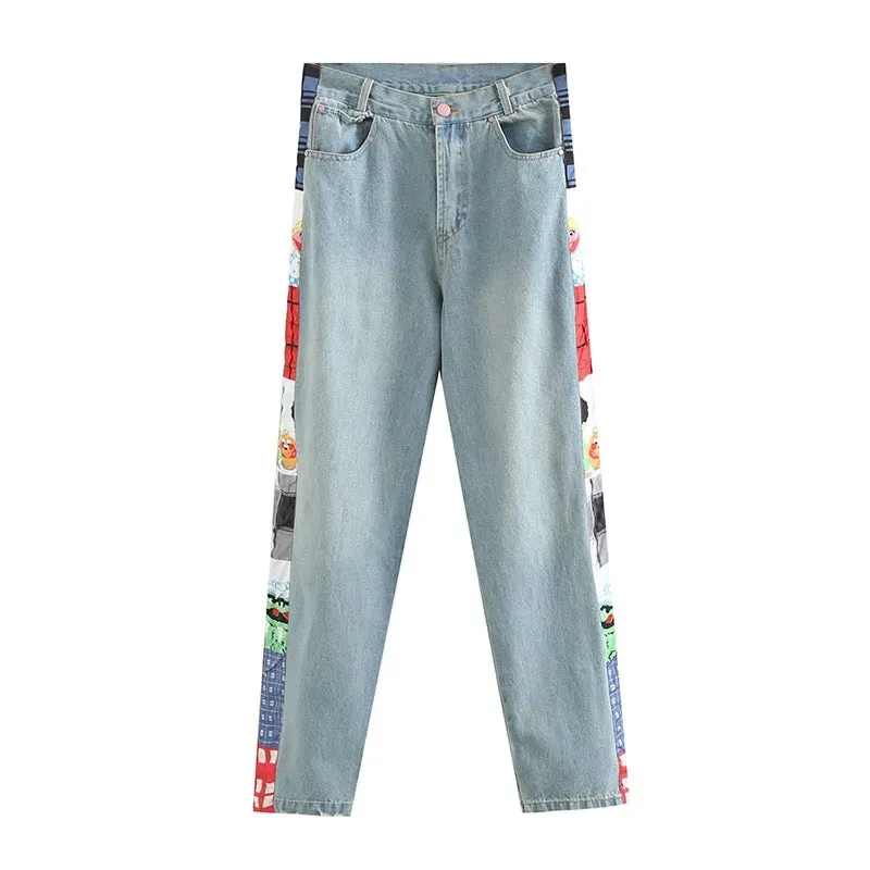 PATCH PANEL STRAIGHT LEG DENIM JEANS