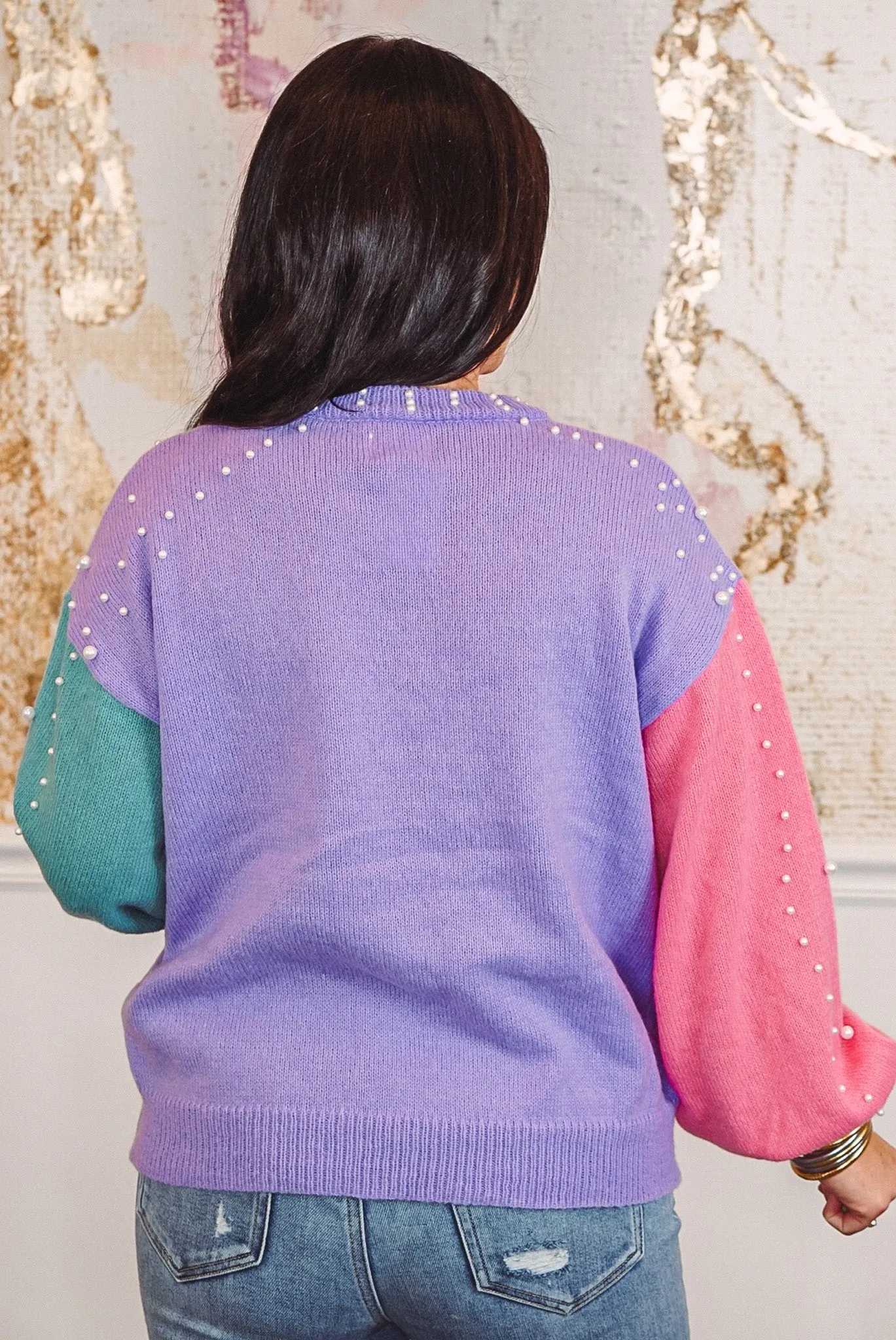 Pearl Trends Lavender Colorblock Sweater