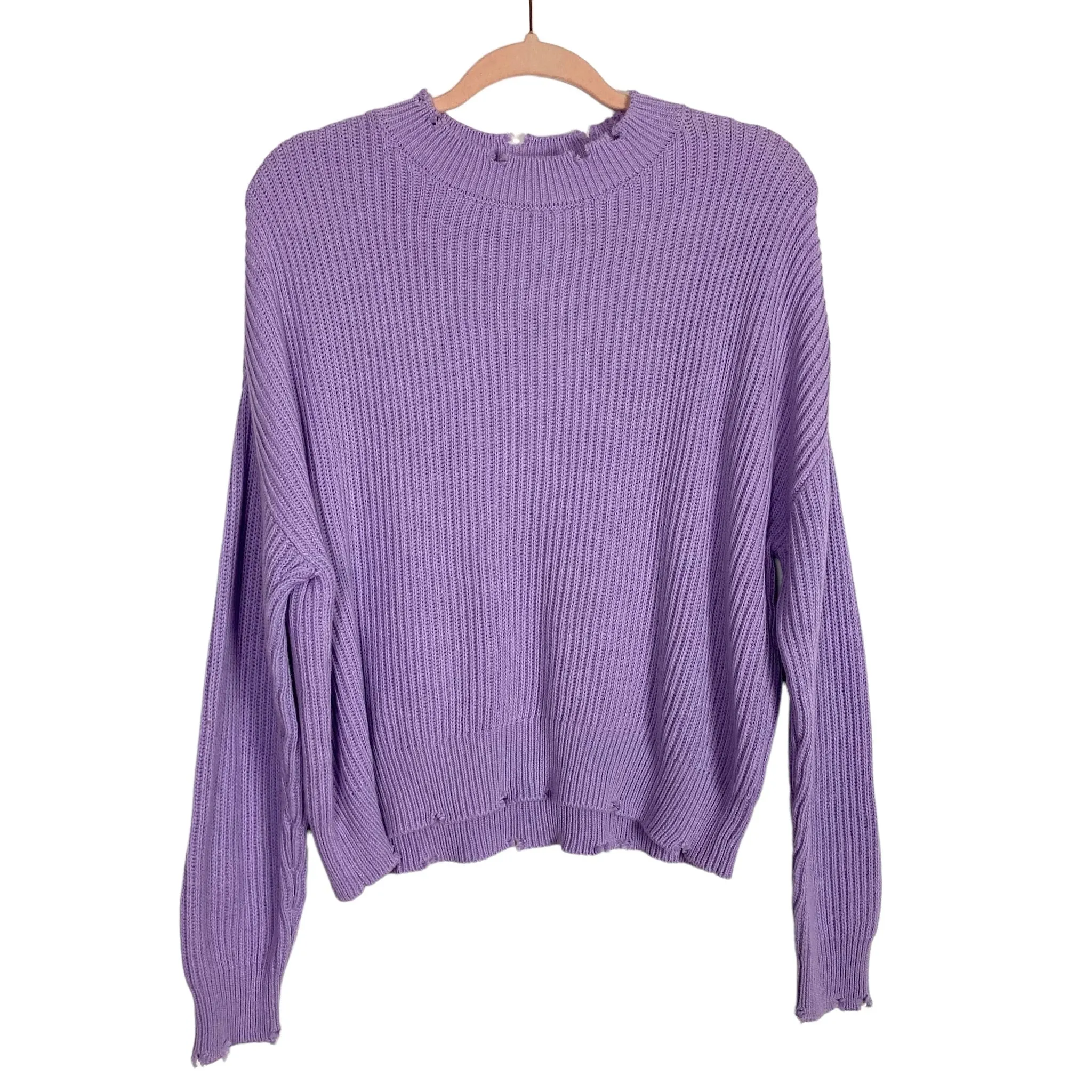 Pistola Purple Crew Neck Distressed Sweater NWT- Size S