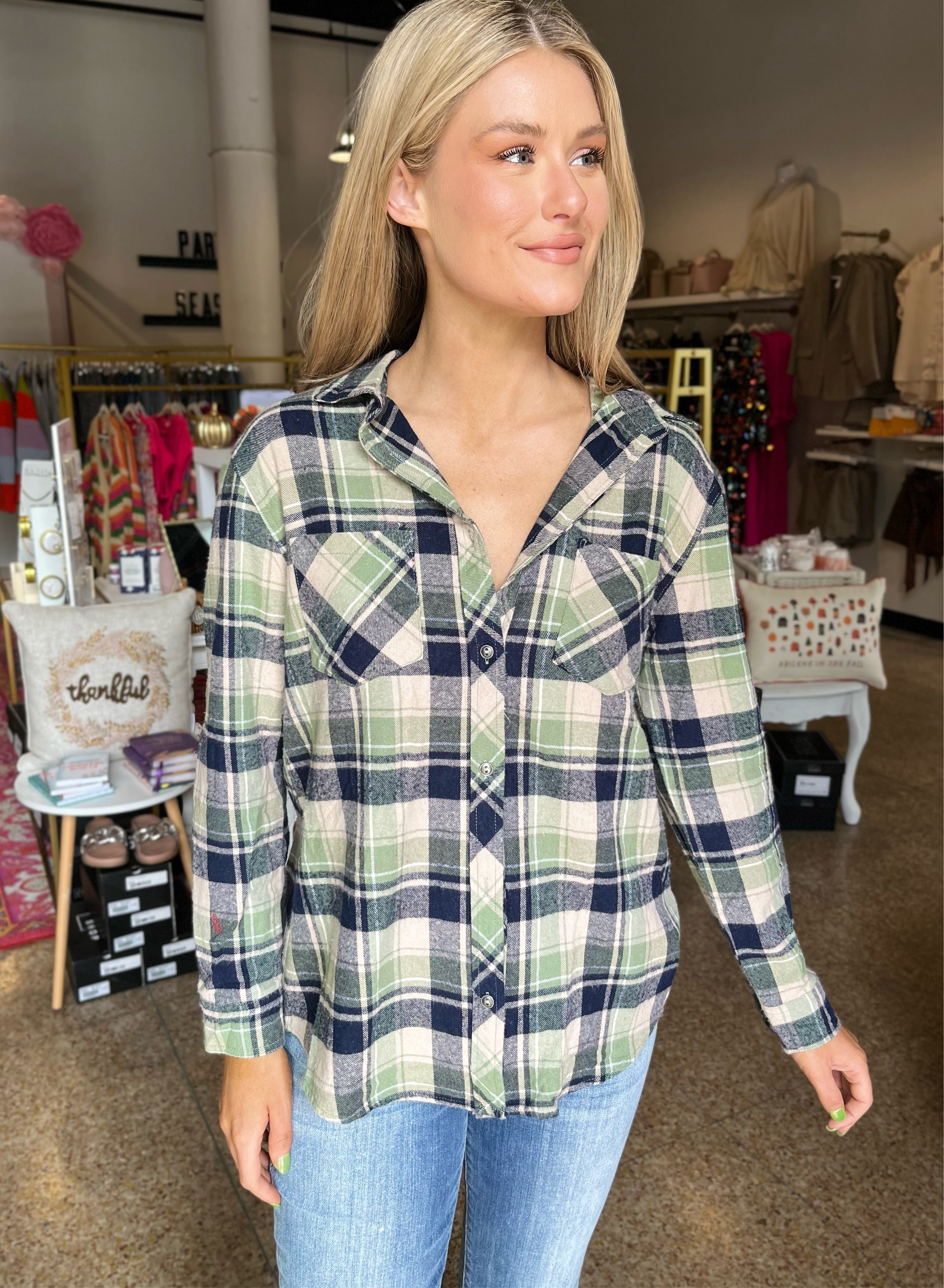 Plaid Button Up Flannel - Green