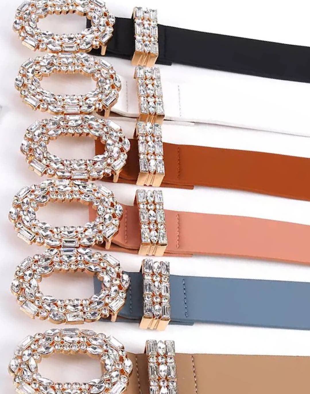 PU Leather Crystal Buckle Belt