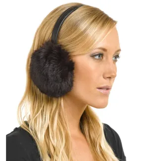 Rabbit Fur Earmuffs with Leather Band  in Brown: FurHatWorld.com