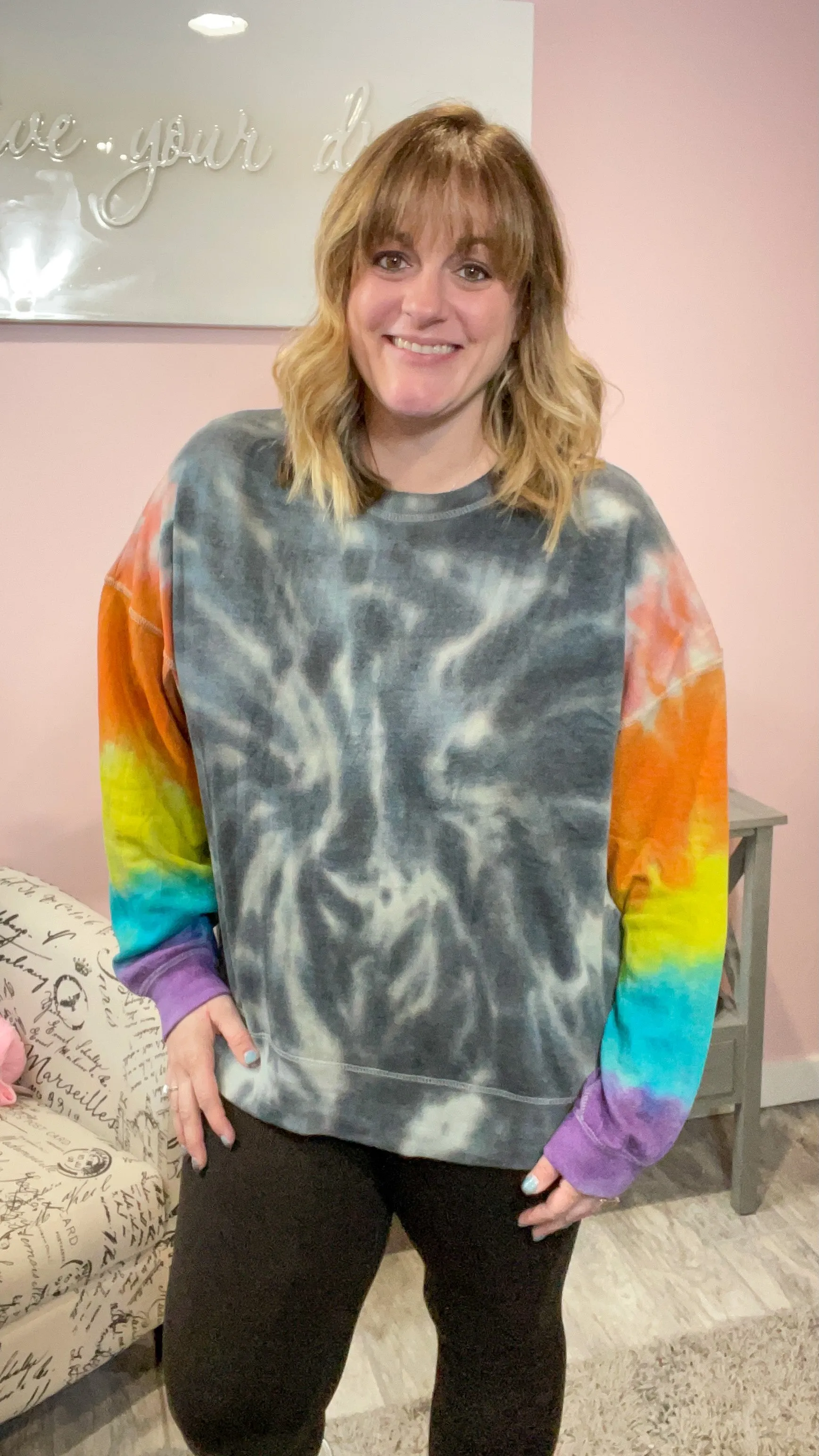 Rainbow Sleeve Tie Dye Sweater