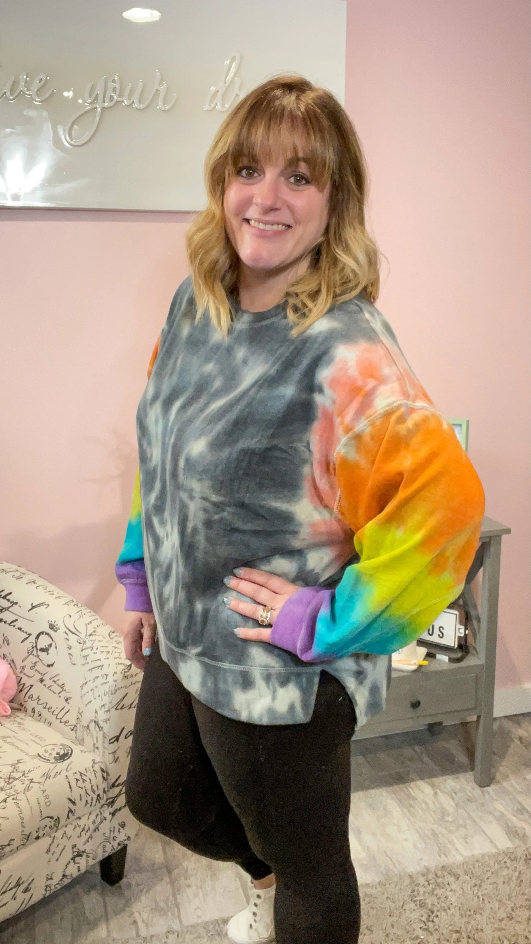 Rainbow Sleeve Tie Dye Sweater