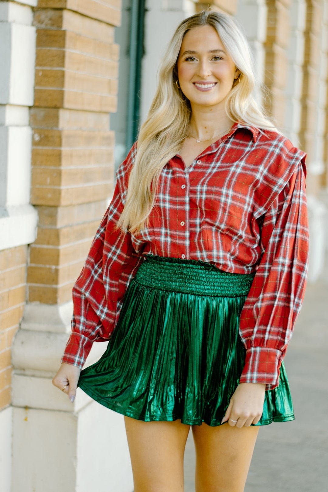 Red Plaid Crop Longsleeve Top