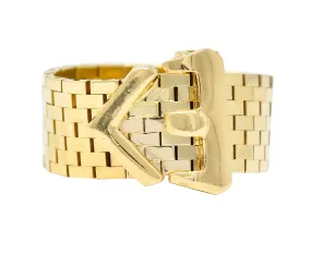 Retro 14 Karat Yellow Gold Meshed Vintage Belt Buckle Ring