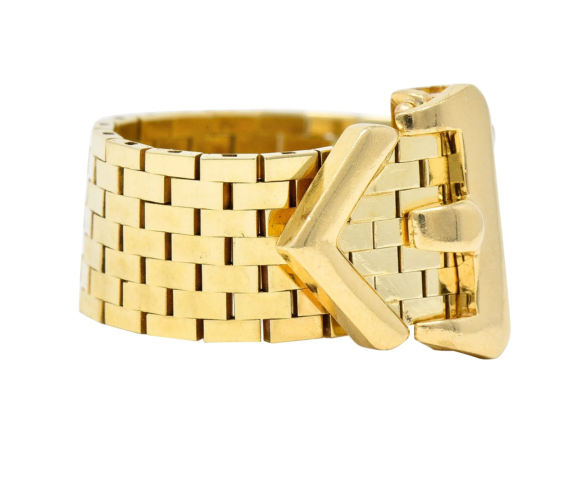 Retro 14 Karat Yellow Gold Meshed Vintage Belt Buckle Ring