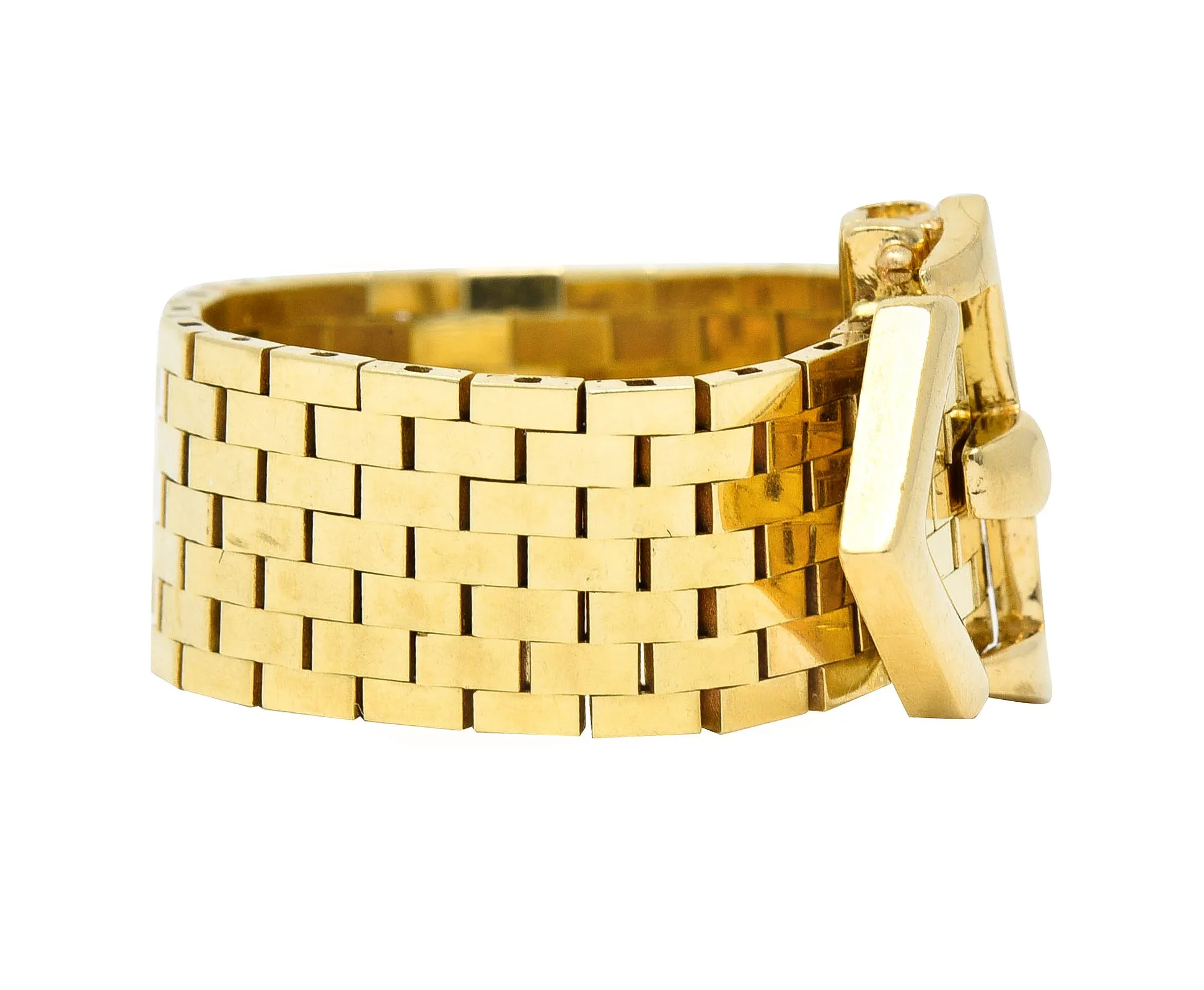 Retro 14 Karat Yellow Gold Meshed Vintage Belt Buckle Ring