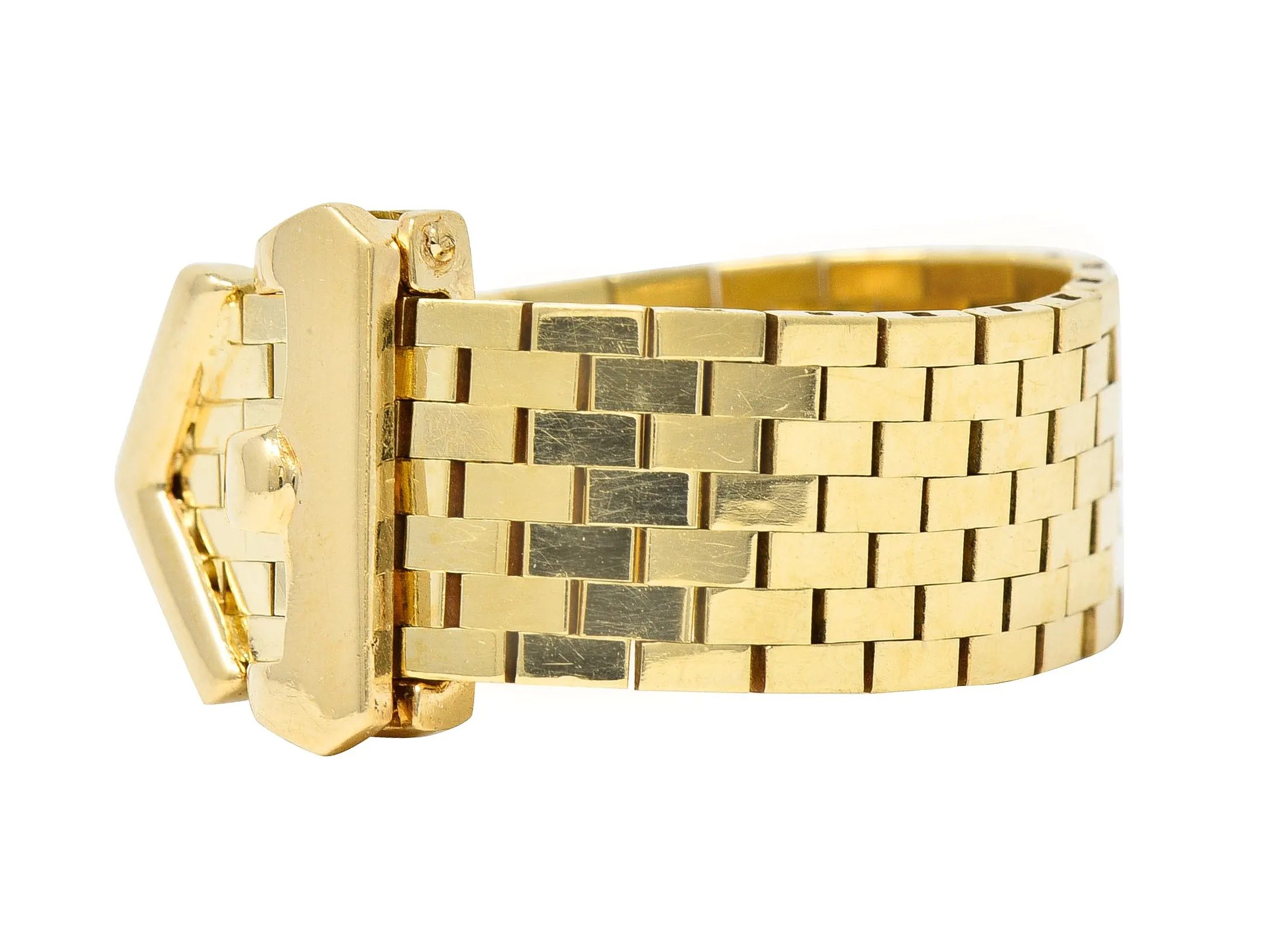 Retro 14 Karat Yellow Gold Meshed Vintage Belt Buckle Ring