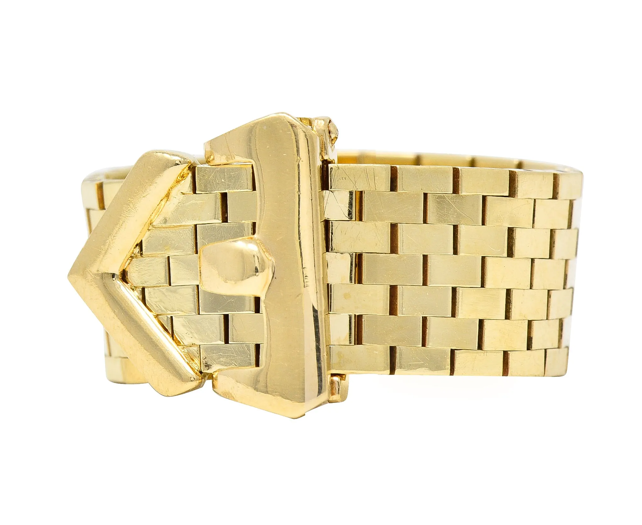 Retro 14 Karat Yellow Gold Meshed Vintage Belt Buckle Ring