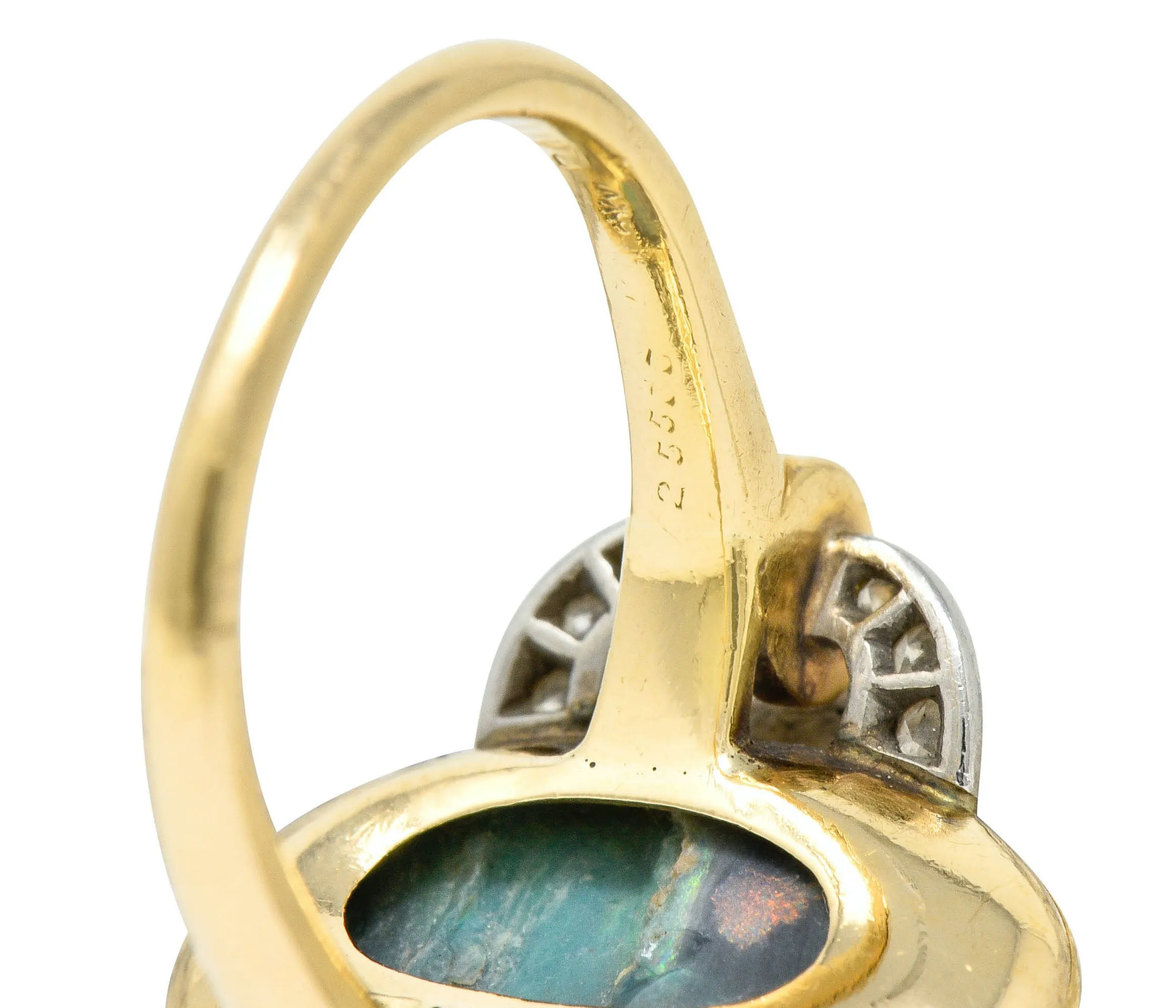 Retro Black Opal Diamond 14 Karat Gold Platinum Buckle Vintage Ring