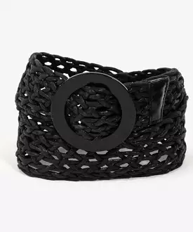 Round Buckle Braided Belt - Black