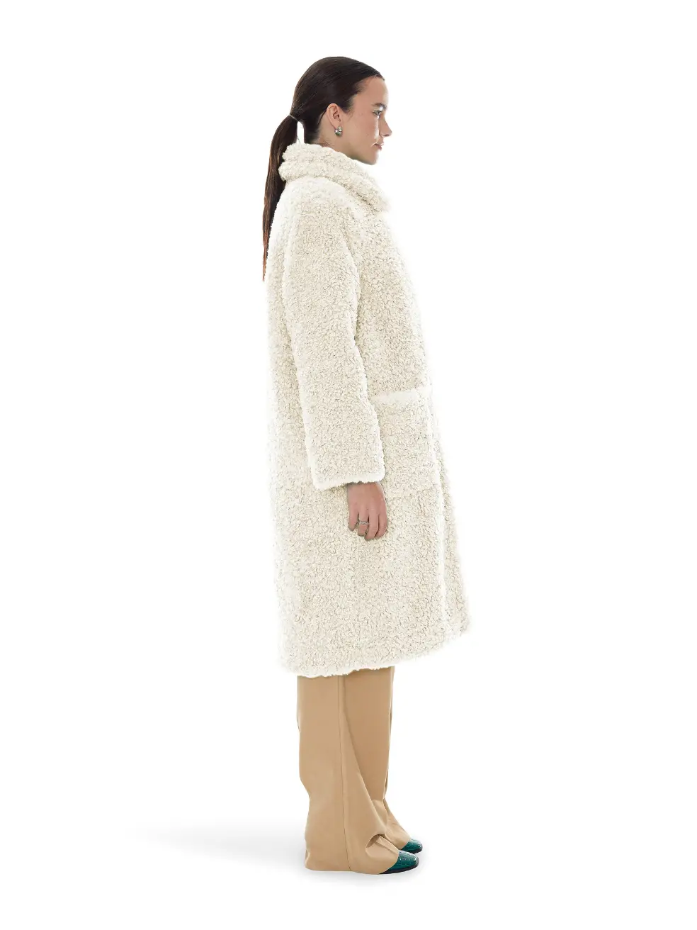 		Ruby  Curly Cream Faux Fur Coat	