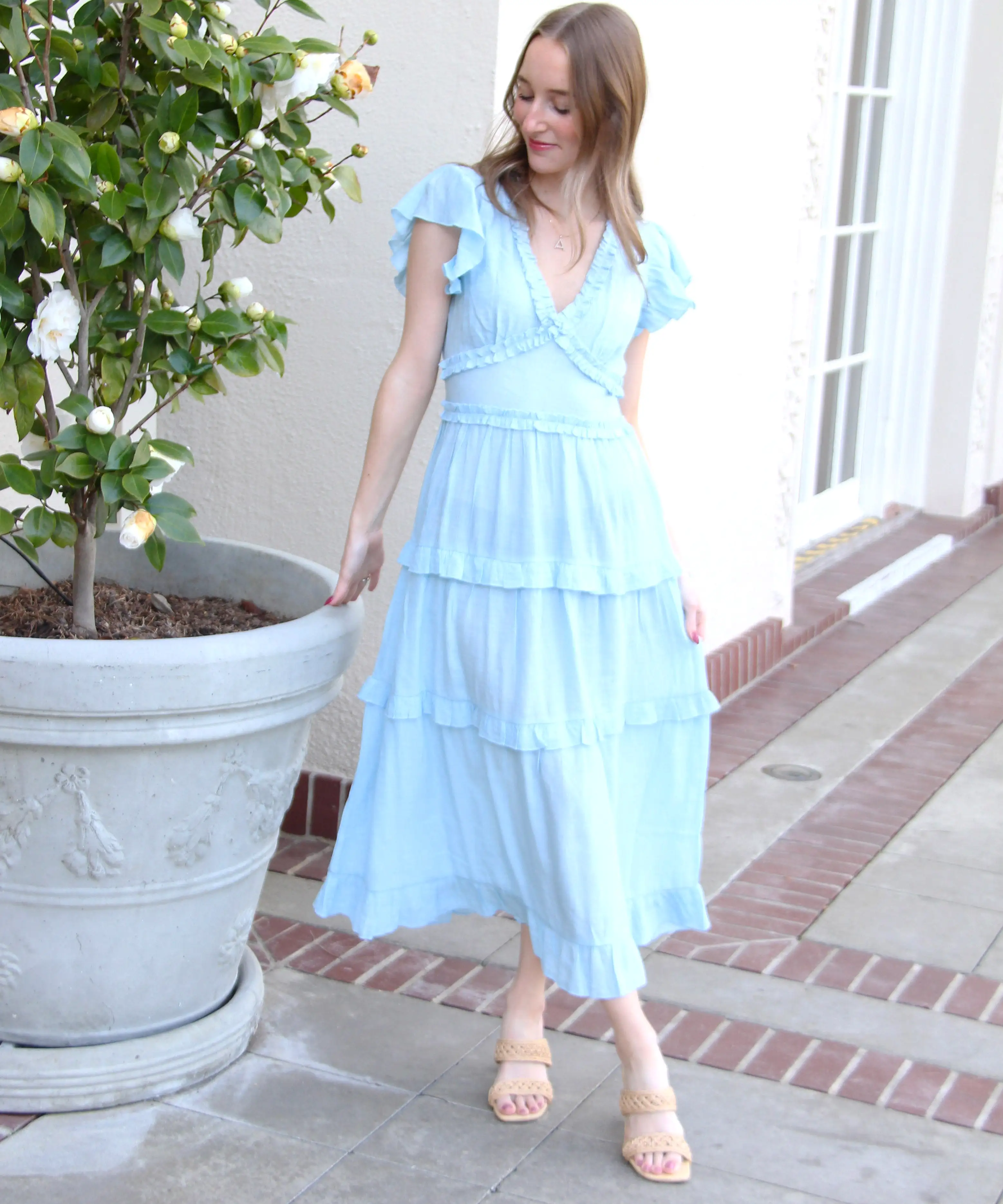 Ruffled Midi Dress - Pastel Blue