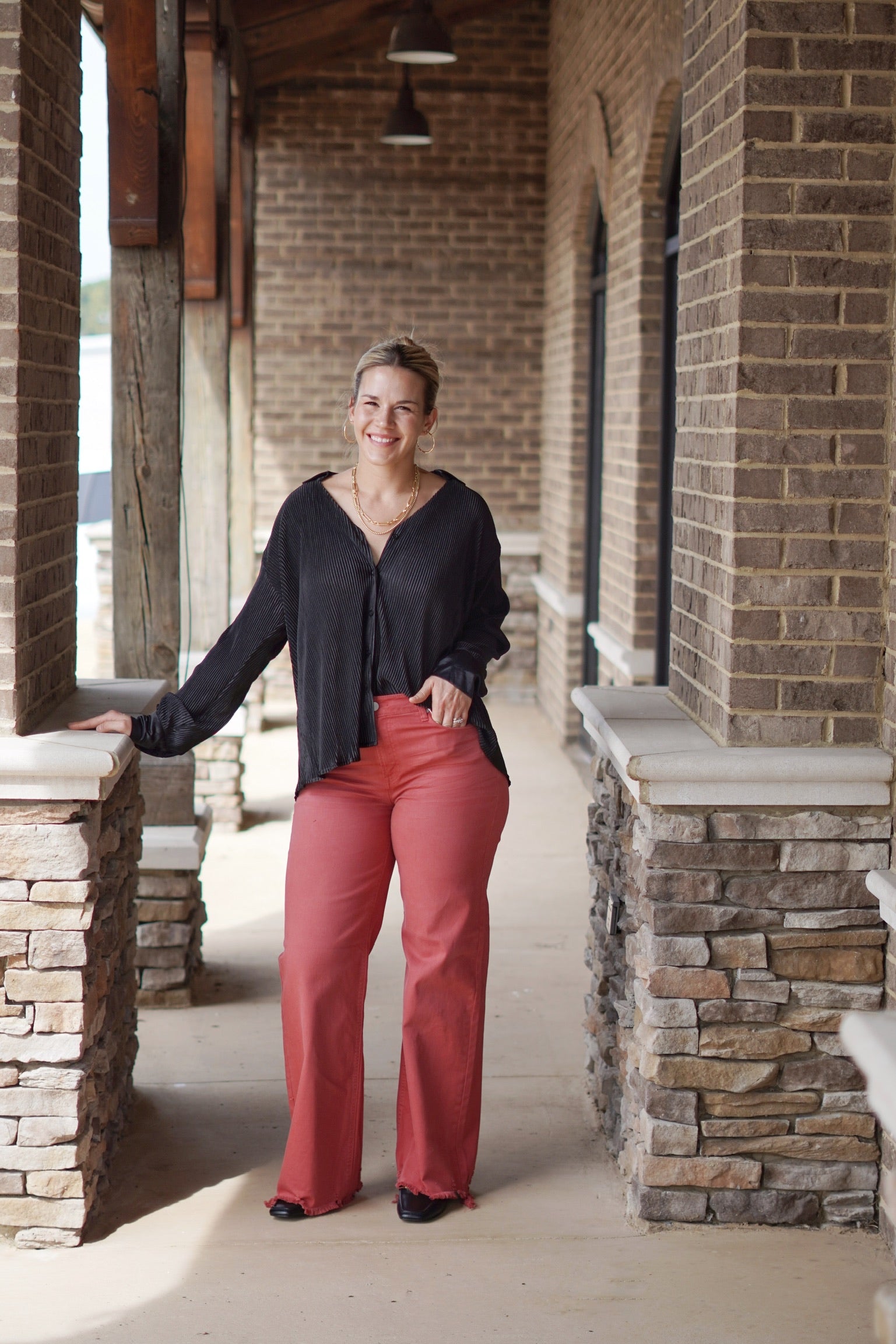 Sage Satin Pleated Button Up Top