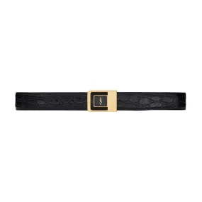 SAINT LAURENT Croc-Embossed Logo Buckle Leather Belt - NERONERO