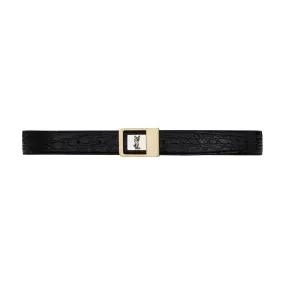 SAINT LAURENT Female Croc-Embossed Leather Buckle Belt - Black