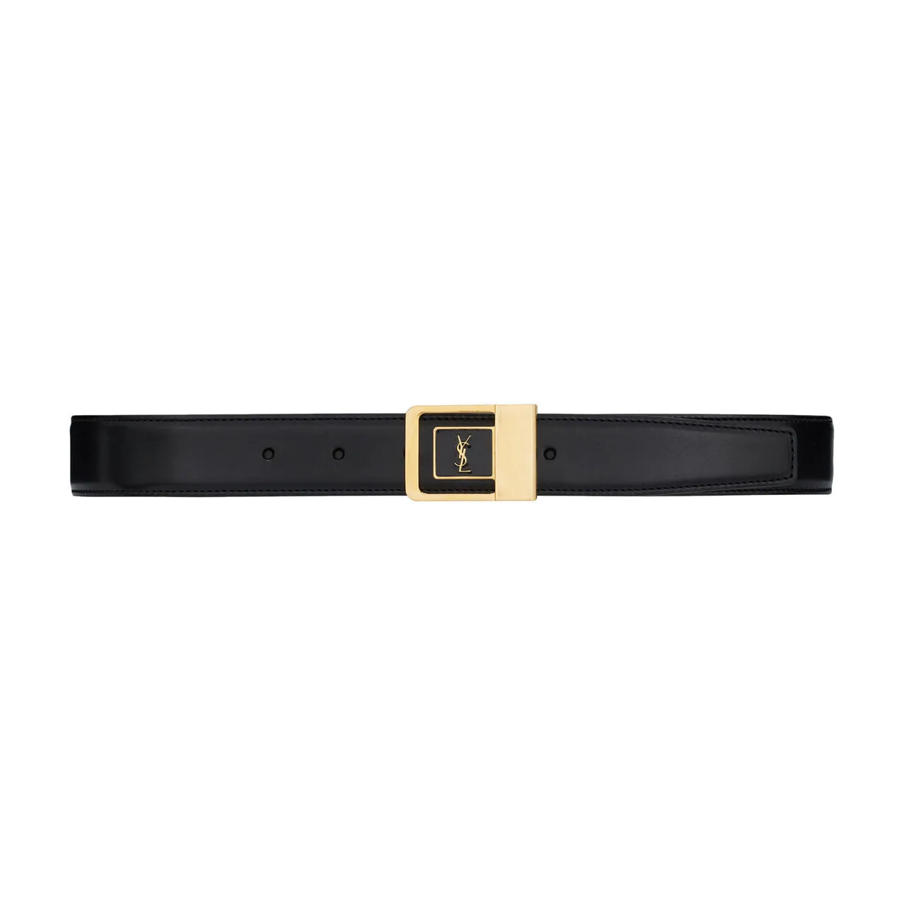 SAINT LAURENT Lacquered Leather Buckle Belt - NERONERO