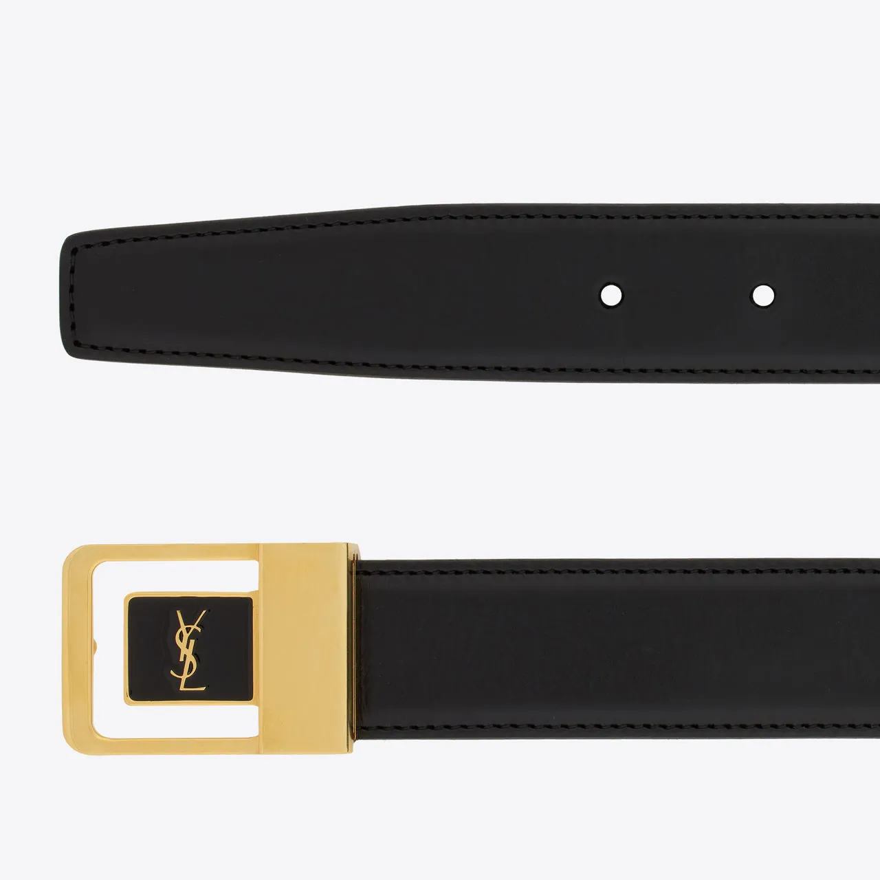 SAINT LAURENT Lacquered Leather Buckle Belt - NERONERO