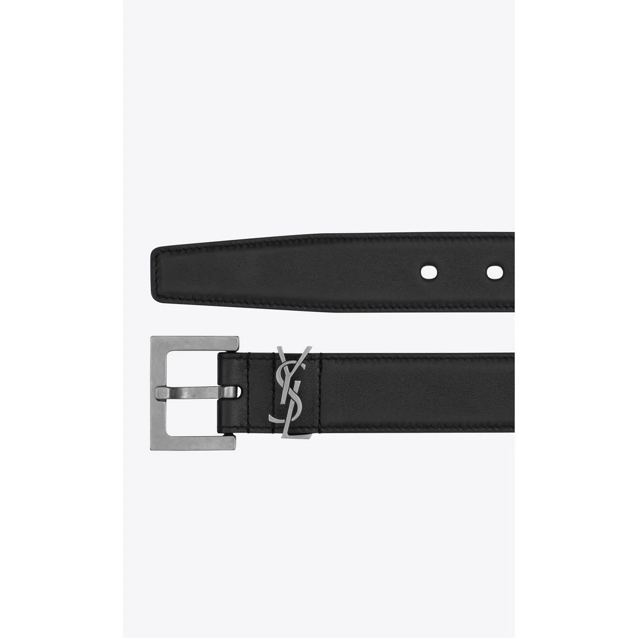 SAINT LAURENT Monogram Square Buckle Leather Belt - Black