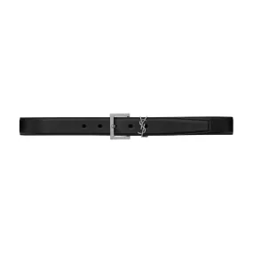 SAINT LAURENT Monogram Square Buckle Leather Belt - Black