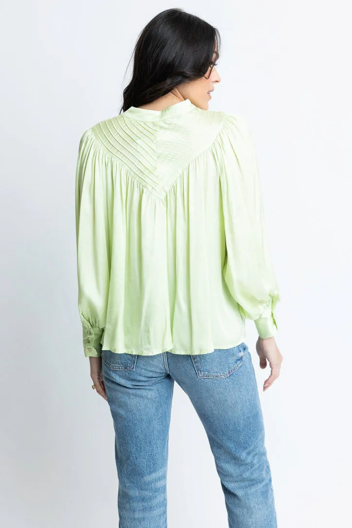 Satin Pleat Button Up Top